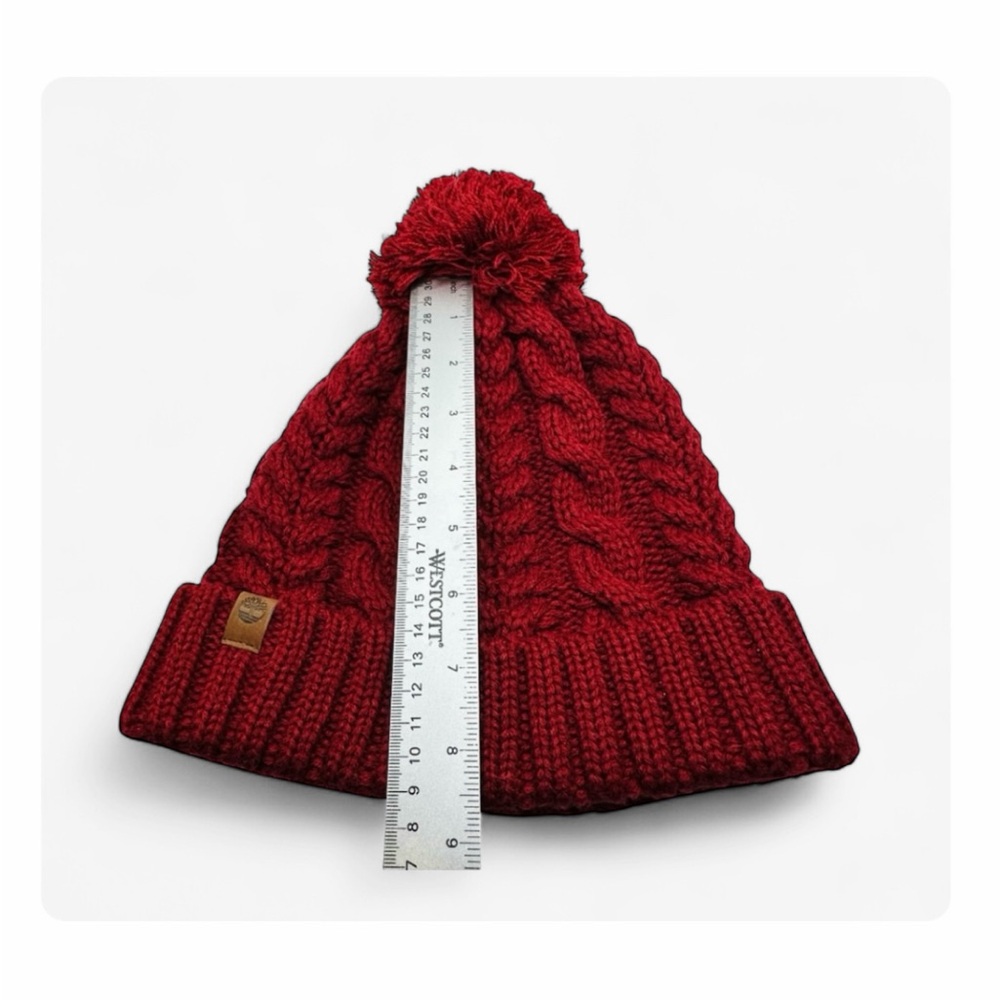 ★ Timberland Winter Woods Cable Beanie with Pom Pom - Burgundy ★ - Picture 14 of 17